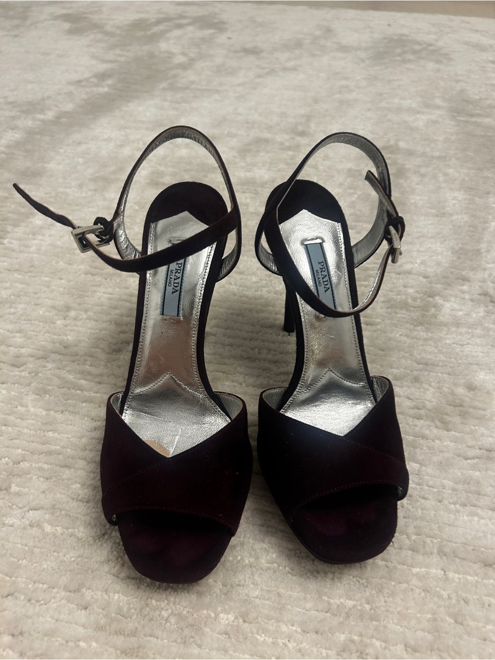 Prada Women’s Ankle-Strap Heels  burgundy Suede. Sz. 38 US 8
